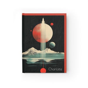 Personalized Space Theme Reto Rocket Journal Custom Gift Vintage Design Astronomy Lover Gift
