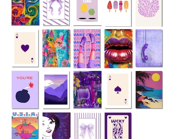 19 impresiones de arte mural violeta, colección de pósteres modernos, decoración de pared de galería, descarga digital