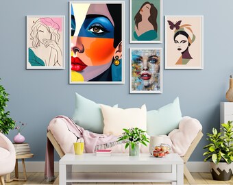 20 obras de arte contemporáneo sobre la feminidad, decoración de apartamentos con encanto, láminas de dopamina, arte mural imprimible, descarga digital