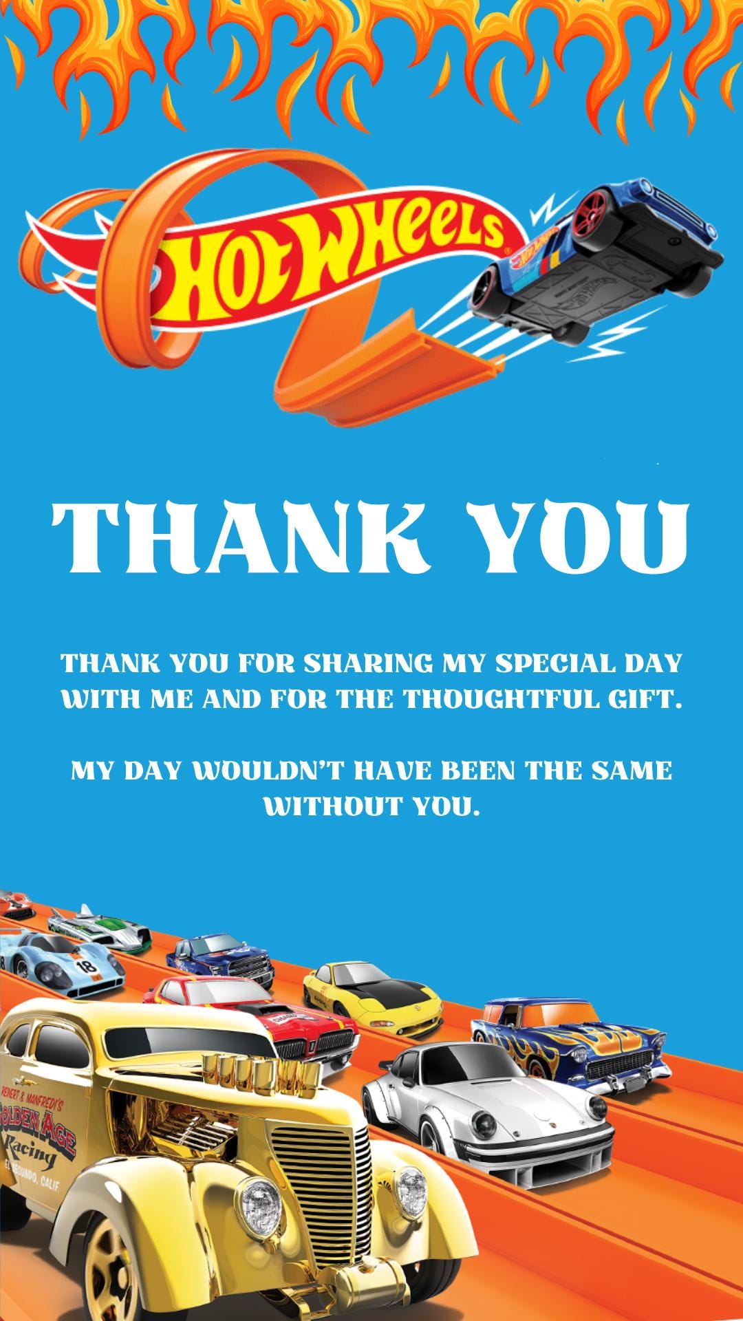 Hot Wheels Themed Thank You Card - Etsy