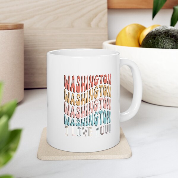 Washington I Love You Mug Cute Stacked Statement USA States Gift for American Pride Fun Souvenir Present for Best Patriotic Independence Day