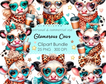 Leopard Print Cow Clipart: Glamorous Coffee PNG Bundle (25 Files)