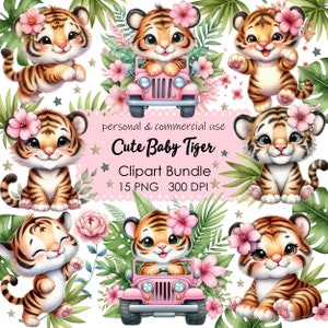 Adorable paquete de imágenes prediseñadas de tigres: descarga digital instantánea para decoración de guarderías y cumpleaños.