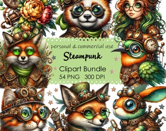 Vintage Steampunk Clipart Bundle: 54 PNG Graphics (Digital Download)