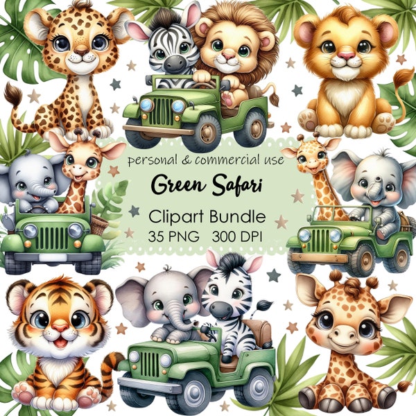 Watercolor Sweet Safari Clipart, Safari Clipart, Jungle Animals Png, Lion, Zebra, Elephant Safari PNG, Nursery Clipart, Birthday Clipart