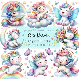 Magical Unicorn Clipart Bundle - PNG Files, Instant Digital Download