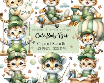 Cute Tiger Clipart, Animals Clipart, Tiger 43 PNG, Kids Clipart, Nursery Clipart, Birthday Clipart, Digital Download