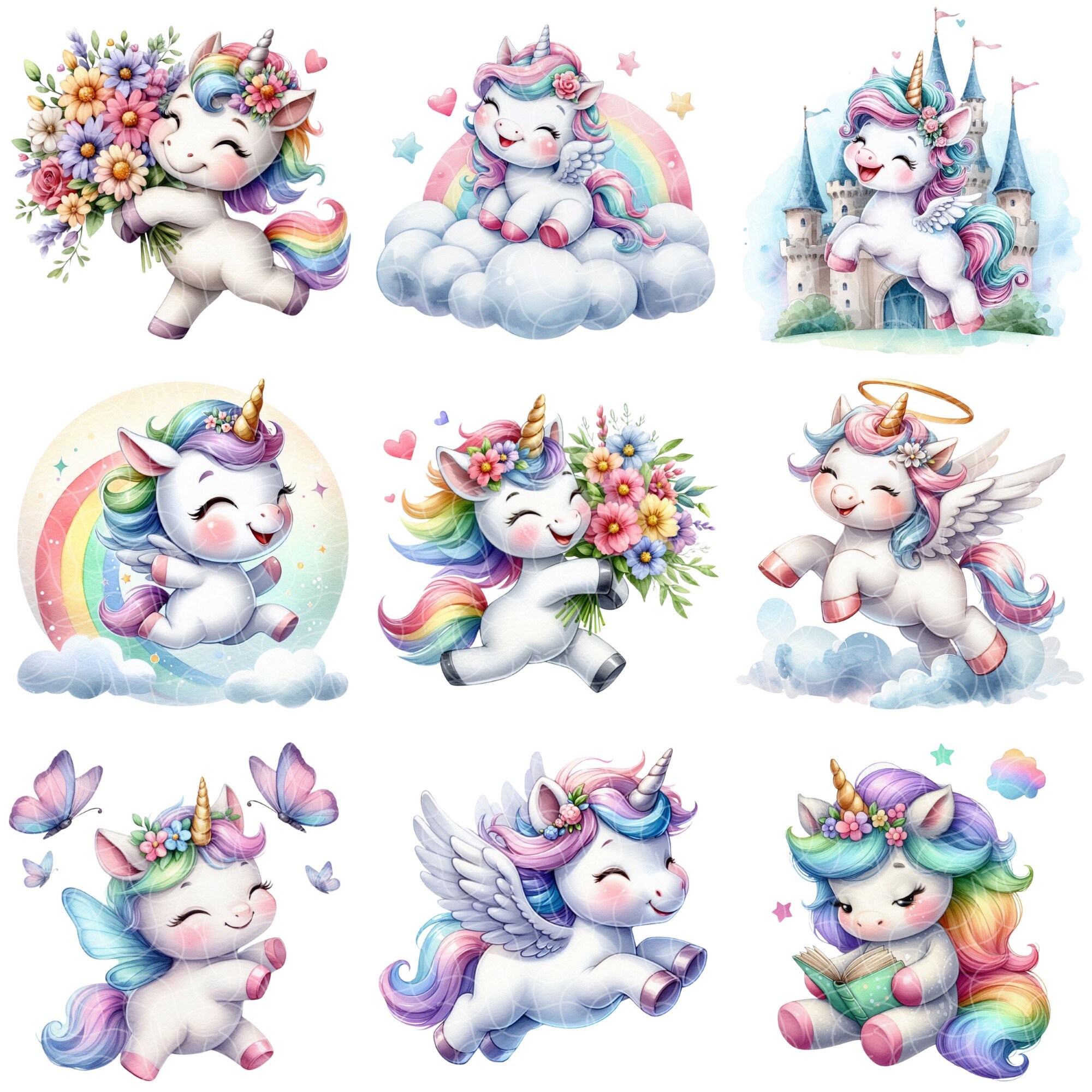 Magical Unicorn Clipart Bundle PNG Files, Instant Digital Download - Etsy