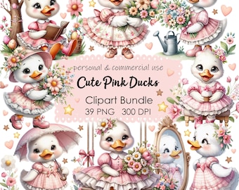 Pink Duck Clipart Set: Kids Room Decor (Digital Download)