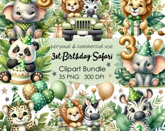 3st Birthday Safari Clipart, Safari Clipart, Jungle Animals Png, Lion, Zebra, Elephant Safari PNG, Nursery Clipart, Birthday Clipart