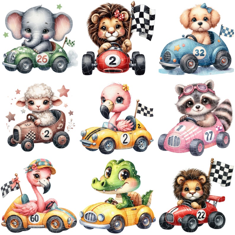 Animals Racing Background Animal Racer Clipart Bundle, Racing Clip Art, Cute Baby Animals, Race ...