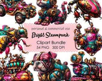 Steampunk Clipart Bundle: Bright PNG Images for Scrapbooking (Digital Download)