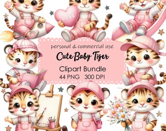 Cute Pink Tiger Clipart – 44 PNG Baby Animals, Kids Clipart, Nursery Art, Birthday Party Decor, Jungle Safari, Digital Download, Baby Shower