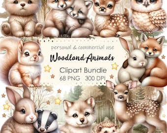 Woodland Animals Clipart, Baby Animals Clipart, Cute Woodland Animal Clipart, Bunny Clipart, Forest Clipart, Deer PNG Files, Baby Animals