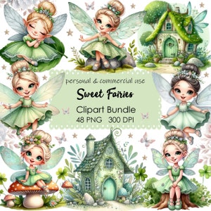 Sweet Fairies Clipart, Green Fairy PNG, Garden Fairies, Fairy Clipart Bundle, Fairy, 48 PNG File, Printables, Digital Download