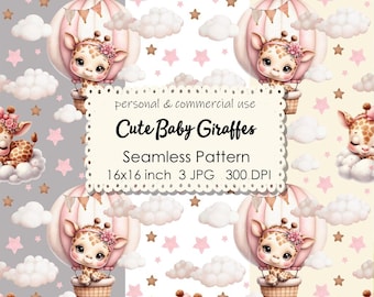 Baby Giraffe | Seamless Patterns | Instant Download | Digital Printable Paper | Repeating Pattern | Print on Fabric