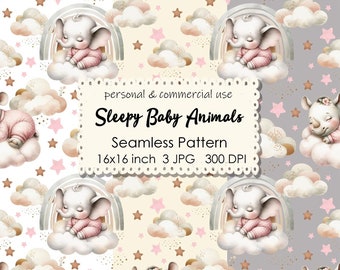 Sleepy Baby Animals Seamless Pattern: Nursery Fabric Print (Digital Download)