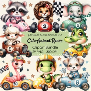 Animal Racer Clipart-Bundle, Racing Clip Art, niedliche Baby-Tiere, Rennwagen PNG, Kinder Clipart, Jungen-Kinderzimmer, digitaler Download, kommerzielle Nutzung
