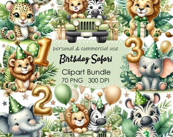 Birthday Safari Animal Clipart, Jungle Theme (PNG)
