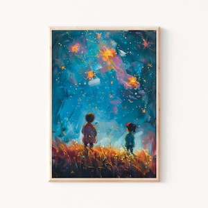 Hermoso arte de la pared de la vida, arte del soñador del niño, impresión grande del sueño, arte de la habitación de los niños, arte de la sala de juegos, arte de la pared de la guardería, impresión del arte de los niños de la noche estrellada, digital