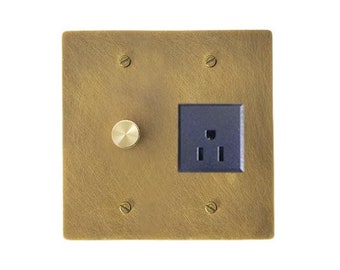 Rotary dimmer & outlet  - Brass wall plate for home lighting