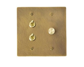 Double toggle switch & dimmer - solid brass wall plate for home lighting