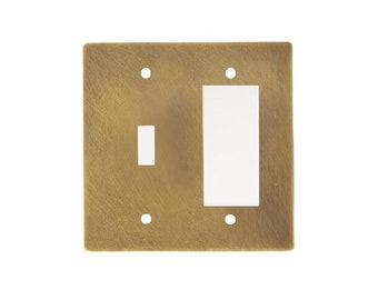 Aged Brass Switch Plate Cover - Combination 1 Decora/GFCI/Rocker and 1 Toggle, Elegant Light Switch Decor