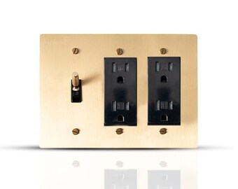 Electrical outlet and toggle light switch 3 gang Combination wall plate in Golden brass Cover