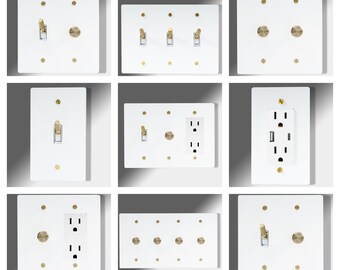 White Brass Wall Switch Plates - Dimmer, Toggle Light Switch & Outlet