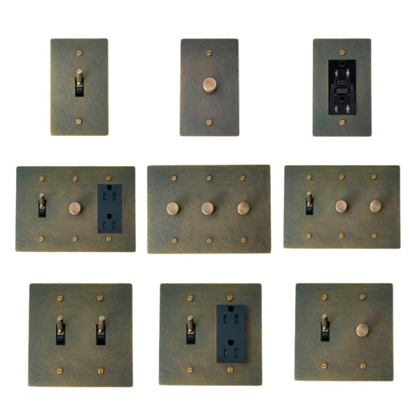 Toggle Light Switch, Dimmer, Outlet - Antique Brass Wall Plates