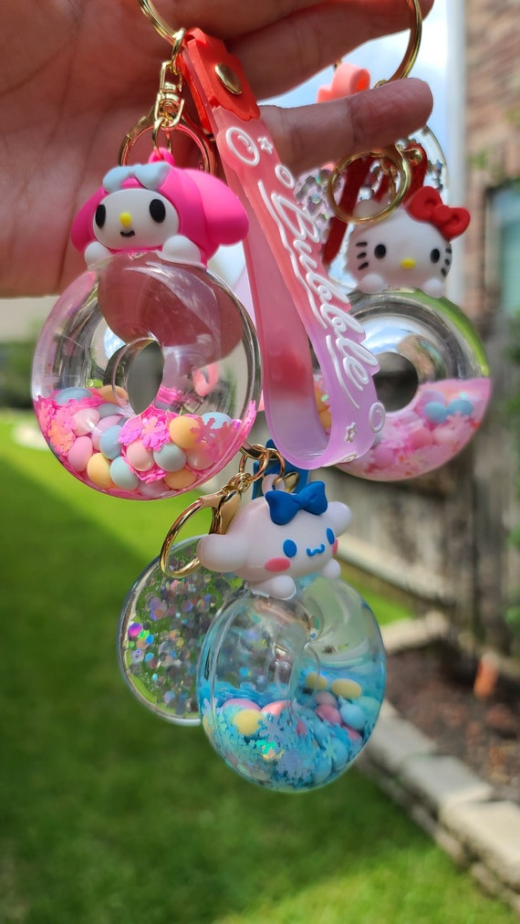Personalized Confetti Liquid Donut Melody, Cinnamon, or Kitty Cute Kawaii Keychain Key Fob