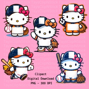 Adorable Baseball Kitty - Orange Team - Clipart Bundle of 5 - Digital Download - PNG - 300 DPI