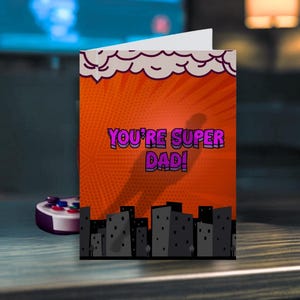 Druckbare Vatertagskarte: Superheld Papa | Comic-Stil | 4x6 | Rot | Sofort Download