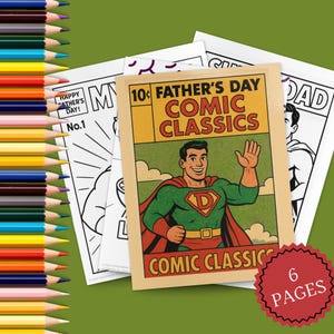 Superbohater Tata Klasyczne komiksy Kolorowanki | - 6 Wydrukowalnych Stron PDF | Pobieranie Cyfrowe