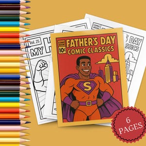 Superbohater Tata Klasyczne komiksy Kolorowanki | Afroamerykanin | - 6 stron PDF do wydrukowania | Pobieranie cyfrowe
