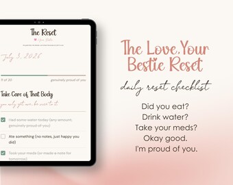 Liste de contrôle « Aime ta meilleure amie » pour le TDAH et les maladies chroniques, Pink Daily Reset