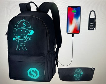 Backpacks for Boys, Baseball Anime Luminous Backpack with USB Charging Port,Anti Theft Lock and Pencil Case,  Bookbag Lightweight Laptop Bag