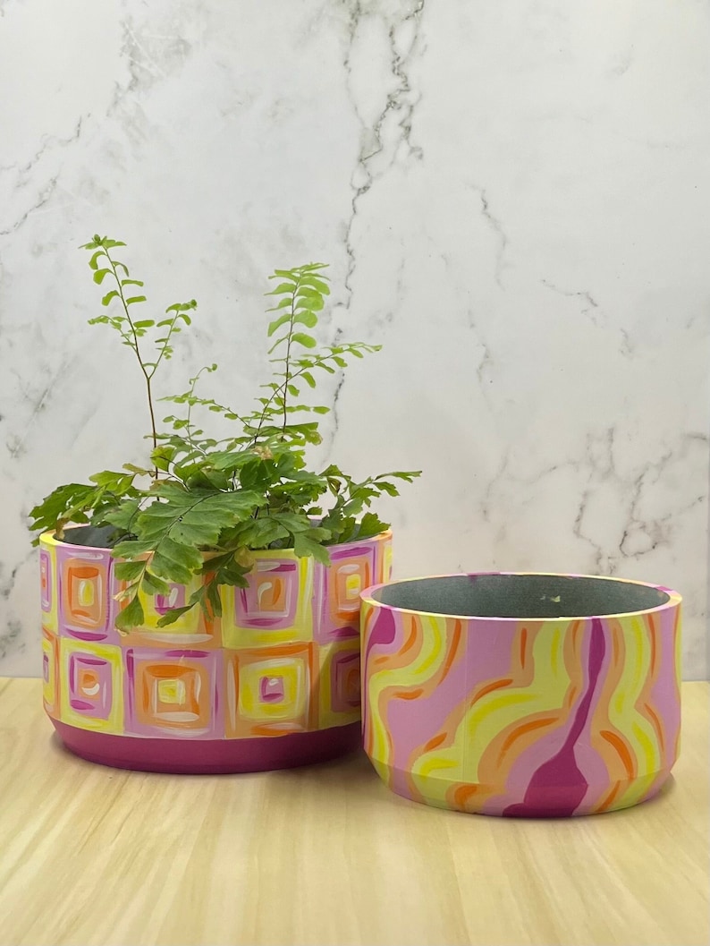 Pastel Flower Pot Set 45 Inch Plant Pots Handpainted Design Pastel