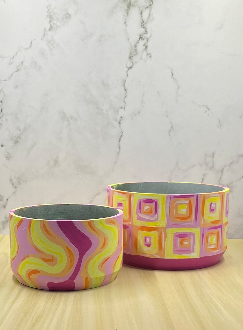 Pastel Flower Pot Set 45 Inch Plant Pots Handpainted Design Pastel