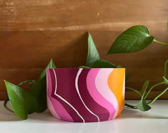 Colorful Plant Pot | Bowl Planter | Shallow Plant Pot | Hand Painted Draining Flower Pot | 4 Inch Plant Pot | Berry Swirl | Vibrant Design