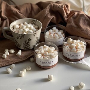 Pode incluir: Uma caneca de cer&acirc;mica e tr&ecirc;s potes de vidro cheios de chocolate quente e marshmallows. A caneca tem um padr&atilde;o de samambaia. Os potes t&ecirc;m r&oacute;tulos que dizem "Hot Chocolate". Marshmallows espalhados.