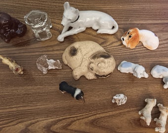 Lot de 13 figurines de chien VTG Lustreware métal craies verre porcelaine plastique Japon