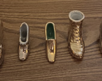 Lote 7 Vintage oro color zapato figuras porcelana cerámica pájaro Japón VGVC