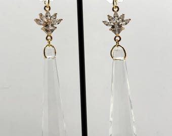 Retro Elegance Crystal  Zirconia Gold Drop Earrings – A Touch of Timeless Glamour - Bridesmaid Valentine&#39;s Day Anniversary Wedding Gift