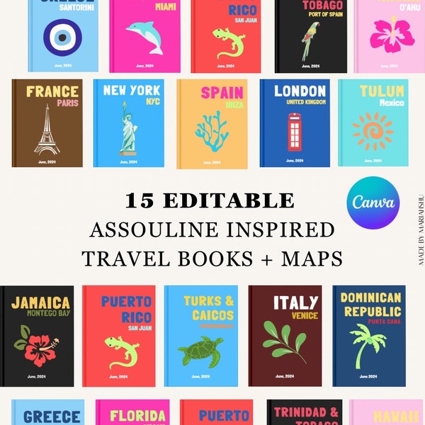 15 Assouline inspirierte Reisebuchvorlagen | Coffee Table Fotobuch Personalisieren Fotobuch Canva Europa Karibik Amerika digitaler download