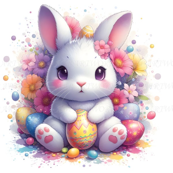 Easter Bunny Clipart, 20 imágenes prediseñadas de conejito de Pascua, Rabbit Clipart, Huevo de Pascua, Descarga digital, Artesanía en papel