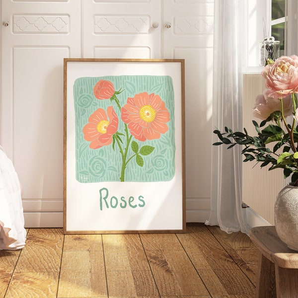 Flower Market Print | Roses Flower Art Print | Digital Download Art  | Printable Wall Art | Poster Print | Botanical Wall Art