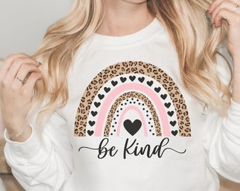 Rainbow Sweatshirt Be Kind Sweatshirt Women's Rainbow Crew Neck Boho Sweatshirt Inspirational Shirt Positive Daily Crew Neck