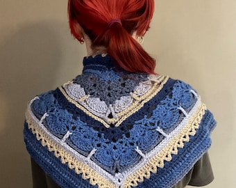 Handmade Blue Crochet Warm Comfy Shawl | Scarf | Wrap