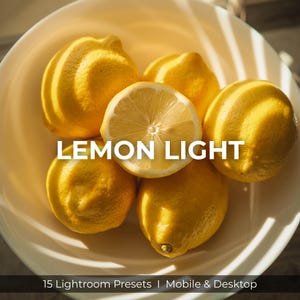 Ajustes preestablecidos de Lightroom en amarillo, tonos pastel suaves, amarillo cremoso y cálido, filtros fotográficos para móviles y computadoras de escritorio.